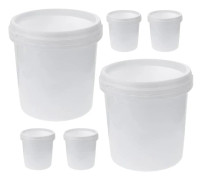 6 st 1L livsmedelsgodkända plastförseglade hinkar med skruvlock och handtag