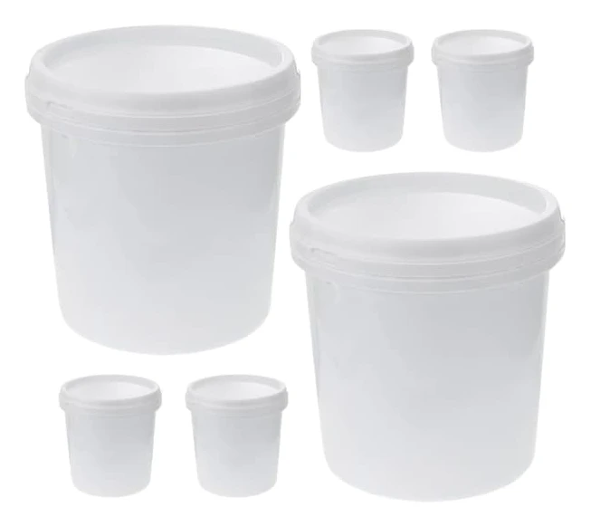 6 st 1L livsmedelsgodkända plastförseglade hinkar med skruvlock och handtag
