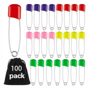 100 stycken blöjstift, babysäkerhetsnålar, 5,5 cm, plasthuvud, tygblöjstift med lås (färg)