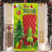 Jul Dörrdekorationer, Grinch Juldekorationer The Grinch Dörrskydd Grönt Bakgrund Roliga Jul Hängande Banderoller Tillbehör