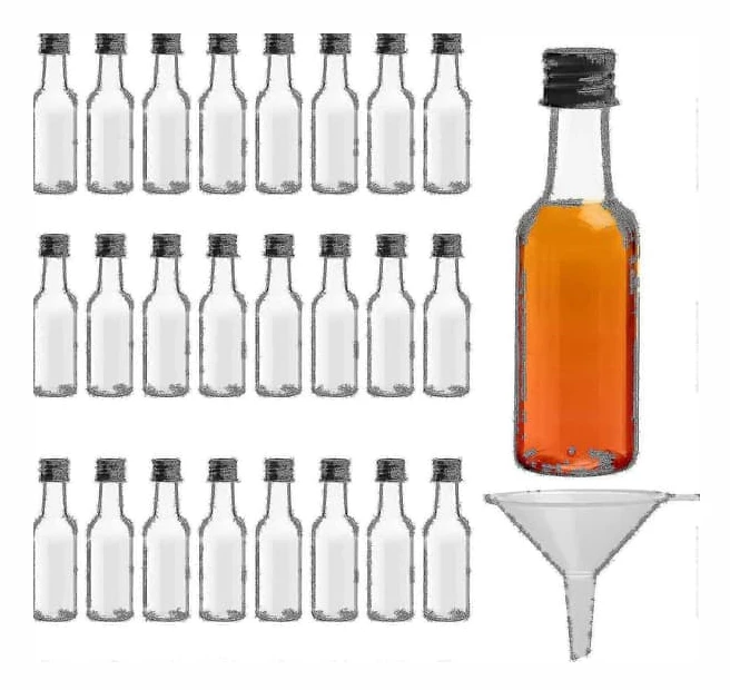 Miniflaskor (24-pack) - Återanvändbara 50 ml tomma flaskor med skruvkorkar och tratt