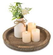 Round Decorative Candle Tray, Rustic Table for Christmas, Wedding, Halloween, Home Decor (Distressed)