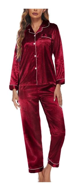 [LCS] Pyjamas för kvinnor Set 2 delar Loungewear Långärmad Topp Byxor Polyester Kläder