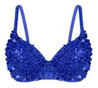 Tribal glitter gnistrande magdans behåtopp med pärlor och paljetter för kvinnor Blue 38/85