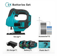 Sladdlös sticksåg - Batterisåg - 18V borstlös motor - 19 mm slag - Variabel hastighet - Laser och LED-ljus - Geringssågning - 2 batterier