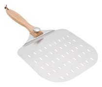Pizzaspade - Modell #4 pizza peel - Perforerad aluminium - Trähandtag - Ugnssäker - Diskmaskinssäker - 63x30 cm