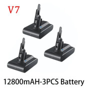 Reservbatteri V7 - Li-ion dammsugarbatteri - 21,6V Spänning - Hög kapacitet 12800mAh - Uppladdningsbar - 3-pack