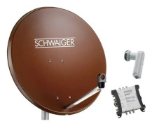 SCHWAIGER SAT-anläggning 80 cm, 6 deltagare Quattro-LNB (utan switch), tegelröd med multikontakt 5/6