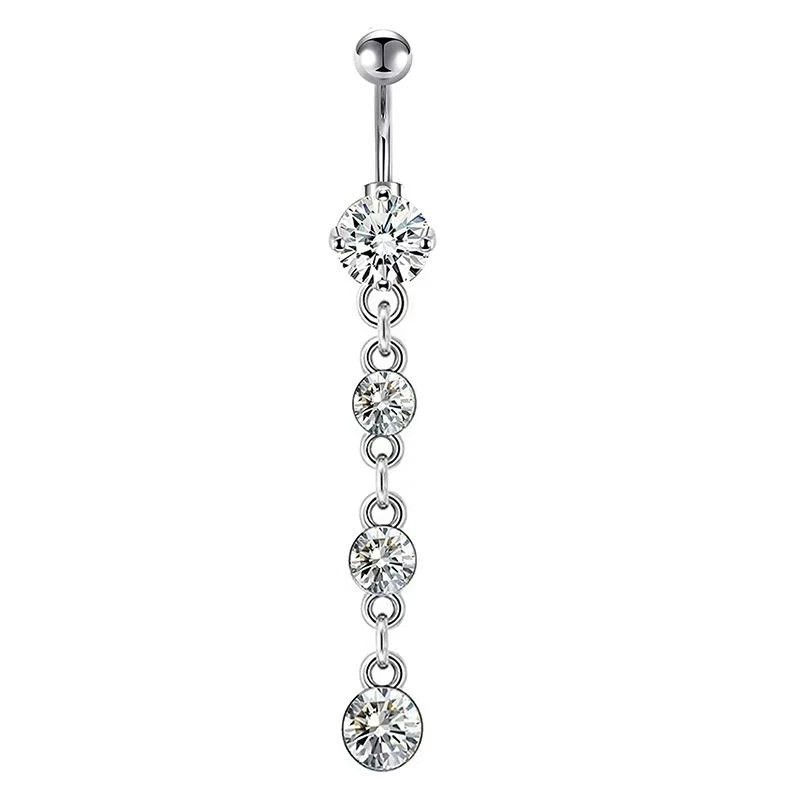 1 st 316L Kirurgiskt stål Hängande CZ Ädelstenar Navelpiercing Kubisk Zirkonia Dropphängsmycke Navelspik Kroppspiercing Zirkon