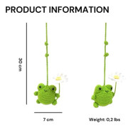 Söt groda tusensköna bilprydnad, handgjord virkad hängande berlock för bilens backspegel, bildekor grön 7 x 7 x 30 cm Green 2.76 x 2.76 x 11.8 in