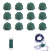 12 st Mini Round Floral Foam Holders, Green Dry and Wet Florist Flower Blocks Craft Arrangement Supplies for Wine Bottle