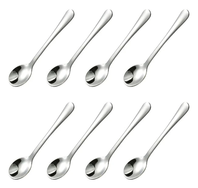 8 st små skedar i rostfritt stål - 7,5 cm x 1,6 cm minikryddskedar - söta små skedar för kryddburkar, salt, socker, honung och kryddor