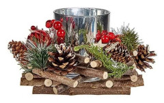 |NN| Ljusstake - Ospecificerad - Jul - Naturlig, Röd, Silver - 20 x 11 x 20 cm - Inredningsdekoration naturlig, röd, silverfärgad, grön naturlig, röd, silverfärgad, grön