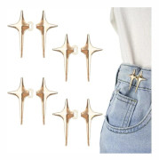 Jeans Buttons, Four-Pointed Star Design for Waist Tightening, Adjustable Metal Pants Adjusters Without Sewing [BT] Gold