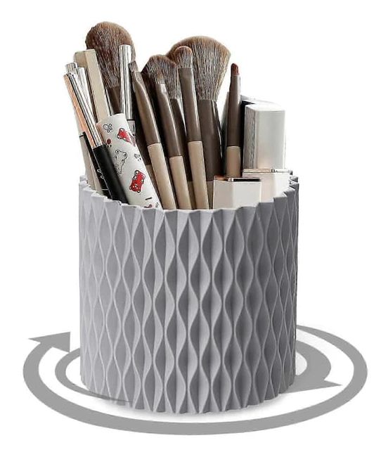 Makeup Brush Holder Storage Box, 360 Rotating Multifunctional Pen Holder, Storage Box, Can Store Lipstick, Comb, Beauty Tools (Grey)