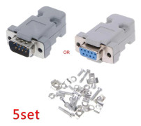 5 Set 9-Pin Hane/Hona D-Sub Kontakt Lödkontakt RS232 Seriell DB9 med Grå Kåpa