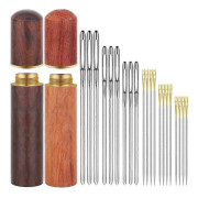 12 Pcs Double Hole Threading Needles, 9 Eye Sewing with 2 Wood