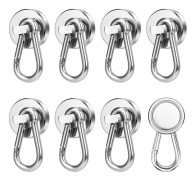 [DT] Starka magneter, 22 kg lastkapacitet, magnetkrokar med karbinhakar, 8-pack, för upphängning och förvaring.