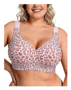 Trådlös Jelly-BH för kvinnor, plusstorlek, stödjande, sömlös, bekväm, lätt BH för dagligt bruk Pink Leopard S