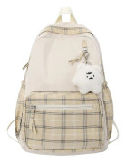 Kawaii Ryggsäck med Hänge Söt Ryggsäck Rutig Estetisk Ryggsäck Skolväska för Flickor Tonåringar Tillbaka till Skolan Ryggsäckar（B)