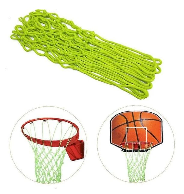 Fluorescerande basketnät, självlysande basketnät för natten, grönt basketnät, fosforescerande utomhusbasketnät, robust 12-ögla nylonkorg