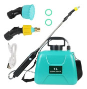 Elektrisk Spruta 5L, USB Uppladdningsbar Trädgårdsspruta med Justerbart Munstycke, 60cm Utdragbar Stång, 2 Lägen (Grön)