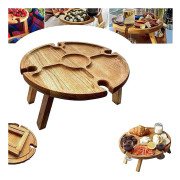 Fällbart picknickbord med mugghållare Runt hopfällbart skrivbord Vinglashållare Hopfällbart campingbord för fest Trä Utomhus