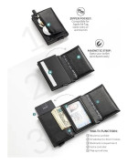 Black RFID Anti-Piracy Card Holder Bifold Leather Wallet with Zipper Bank Credit Card Holder for Men's Banknotes and Coins