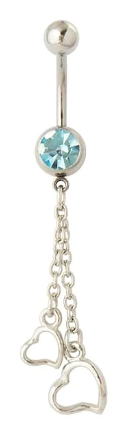 Navelpiercing Navel Piercing i Kirurgiskt Stål i Silver Färg - Turkos Rhinestone & Kedjor med Hjärtan Silver