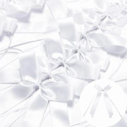 Satin Bilprydnad, 50 Bröllopsdekorationsöglor, Bröllopsdekorationsögla, Bröllopsbilsband, Rosettdekorationsöglor, Bröllopsbilsöglor (Vit)
