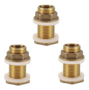 Solid Brass Bulkhead Fitting, 3-Pack 3/8 Inch Female 1/2 Inch Male Solid Brass Water Tank Connector