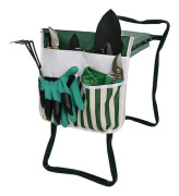 Trädgårdsknäskydd med pall, verktygsväska och hopfällbar design