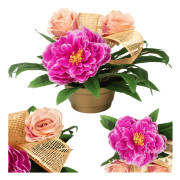 GRAVSTENSDEKORATION MED PION OCH ROSA ROSOR
