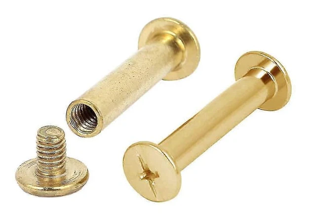 Chicago Binding Screws, 30 Set Brass Plated Carbon Steel Binding Screws Post Binding Screws, Brass Tone, 0.20x0.98in/5mmx25mm
