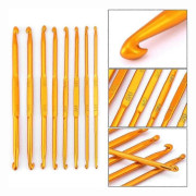 Virknålssats, 8 st gyllene aluminium dubbeländad virknål stickningsnålssats vävhantverk DIY handgjord vävtröja stickningsnålar kit hantverk