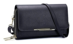Crossbody-väska för kvinnor, enfärgad PU-läderväska, enkel axelväska (FMY) Dark Blue