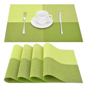 Underlägg Set om 4, Värmebeständig Vävd Vinyl Underlägg, Halksäker Tvättad PVC Bordsskydd, Lätt att Rengöra Premium Plastbord (Grön)