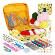 58-piece Crochet Hook Set for Beginners - Complete Crochet Kit with Yarn and Knitting Accessories in Bag D