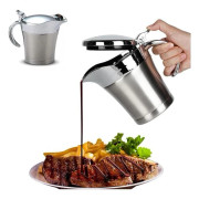 Insulated Stainless Steel Gravy Boat with Lid - 450ml/16oz Double Wall Insulated Sauce Boat, Suitable for Hot and Cold Sauces - Gravy Boat with Hinged Lid