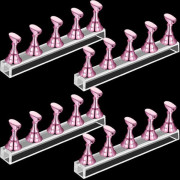 4 set akryl nageldisplayställ nagelhållare magnetisk nagelövningsställ fingernagel DIY nageldesignställ för falska naglar manikyrverktyg (rosa)