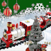 Elektriskt Jultåg - Ljud och Ljus - Tåg Juldekoration med Animerad Vagn och Jultomte Träskenor - HHWW