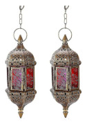 2 pcs Hanging Candle Lantern Retro Moroccan Candle Holder Hollow Metal Glass Candle Holder-FX-