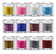 10 ml 12 färger nagelkonstpulver och paljetter blandade superskimrande nageldekoration färgglatt nagelglitter för konst ansikte hår kropp nagel