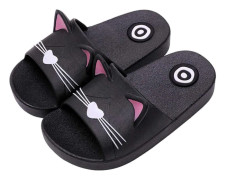 Barn Tofflor Duschtofflor Flicka Pojke Sommar Halkfria Platta Flip Flops Hussandaler Kvinnor Män Sandaler Pool och Strand Barn Skor svart 25-26