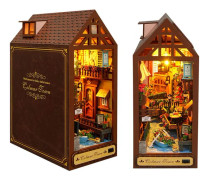 DIY Book Nook Model Building Kit, Insert Bookend, DIY Wooden Dollhouse, Miniature Dollhouse Kit with Furniture