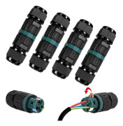 Set of 4 IP68 Waterproof Electrical Connectors - 3-Pin Waterproof Connector for 5-12mm Diameter Cable, Outdoor Waterproof Junction Box [DB]