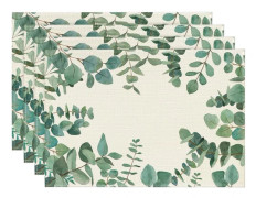 Eucalyptus Leaf Summer Placemats Set of 4, 12x18 Inch Seasonal Spring Table Mats for Party Kitchen Dining Room Decoration