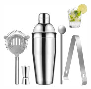 Cocktail Shaker Set - Stainless Steel Silver 5 Pieces