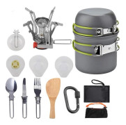 Camping Cookware Set, Outdoor Camping Pots and Stove - Non-Stick Foldable Cookware Kit for BBQ Picnic Hiking Backpacking Travel 1-2 Person Use