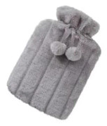 Faux Fur Hot Water Bottle with Pompoms, Cozy and Luxurious, 2 Liter
